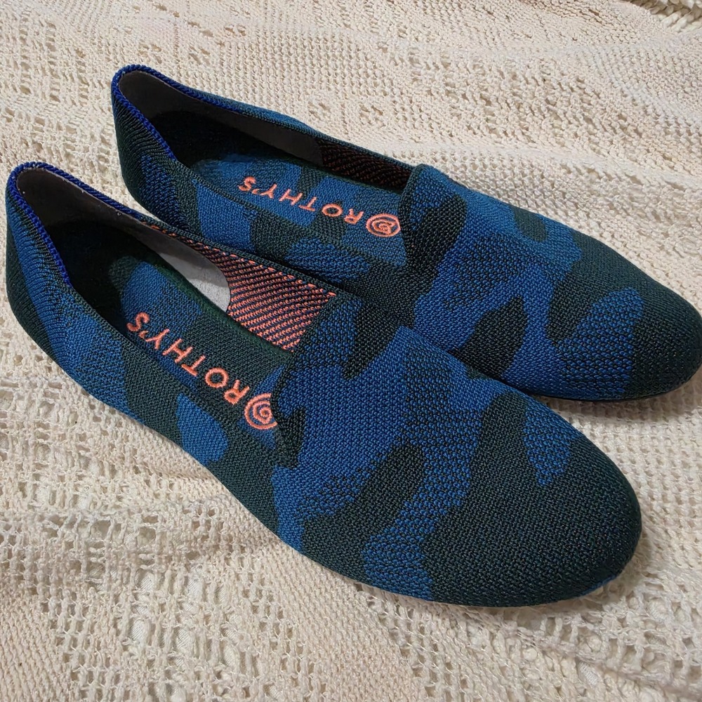Rothy's The Flat Blue Green Camo Retired Color Knit Shoes Women's Size 8.5‎